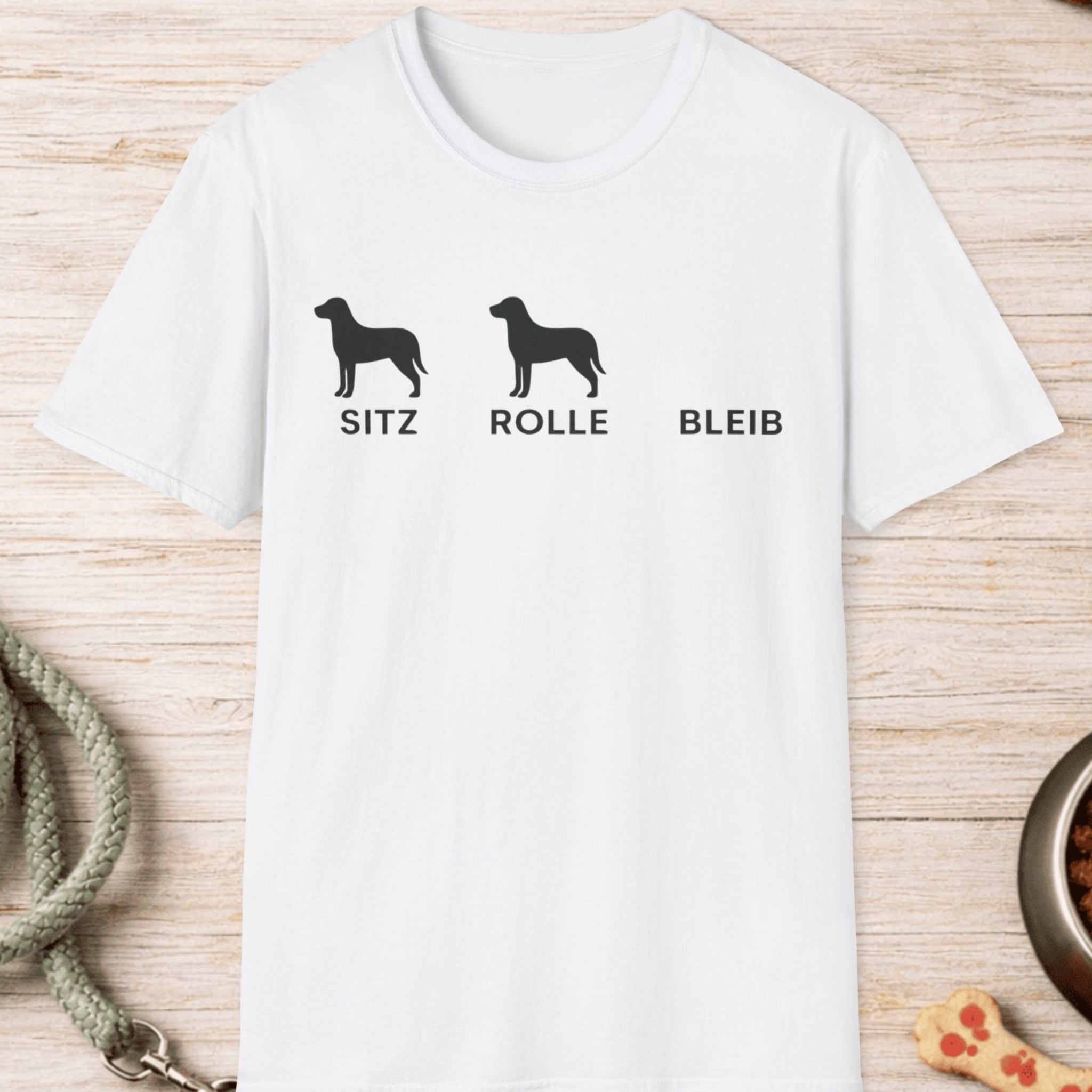 Sitz Rolle Bleib Hunde T-Shirt
