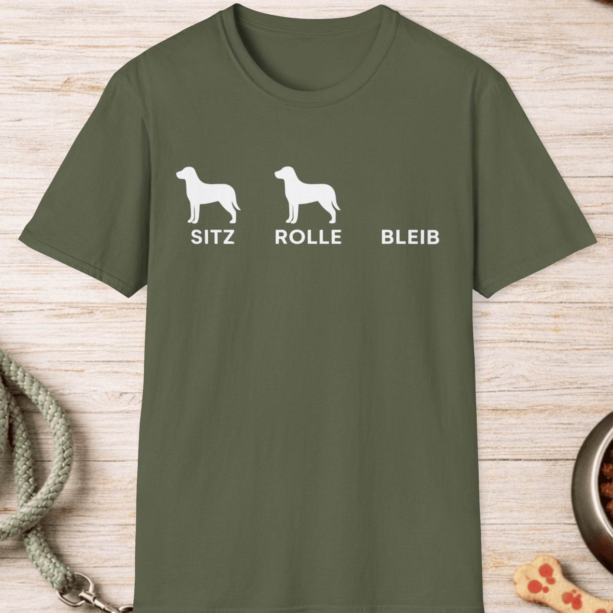 Sitz Rolle Bleib Hunde T-Shirt
